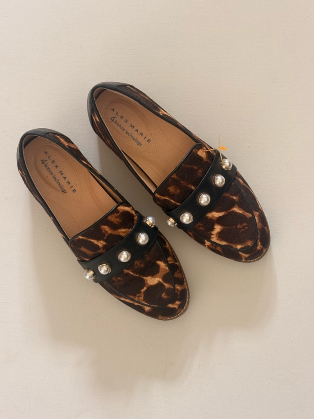 Alex Marie Leopard-Print Pearl-Embellished Loafers - Brown & Black size 6.5